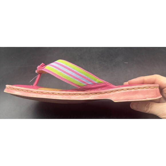 BORN Women’s PINK Leather w/ Stripes FlipFlop Slip On Flat Sandals Sz 8-8.5 - Picture 7 of 15